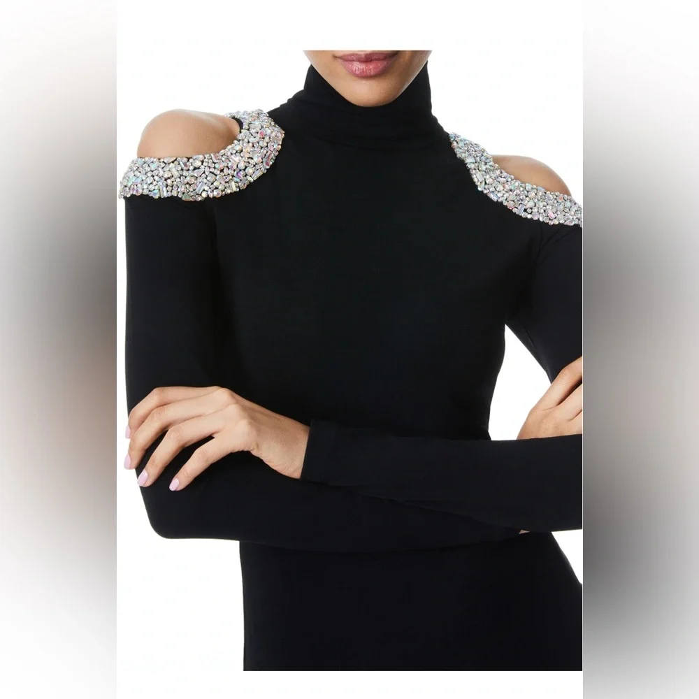 Alice + Olivia DELORA EMBELLISHED SHOULDER CUT OUT MINI DRESS 6 WORN ONCE - Picture 4 of 7